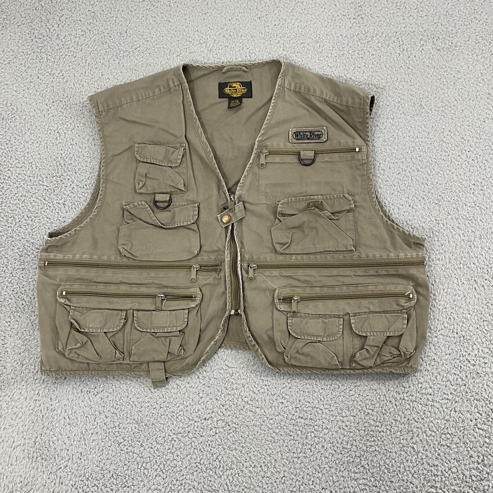 White River Fly Shop Fishing Vest Men XXL Green Multi Pocket Outdoor Utility